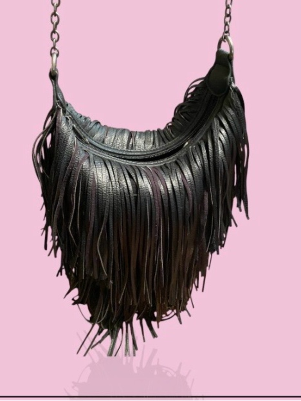 Mossimo Supply Co. Black Fringe Leather Shoulder Bag